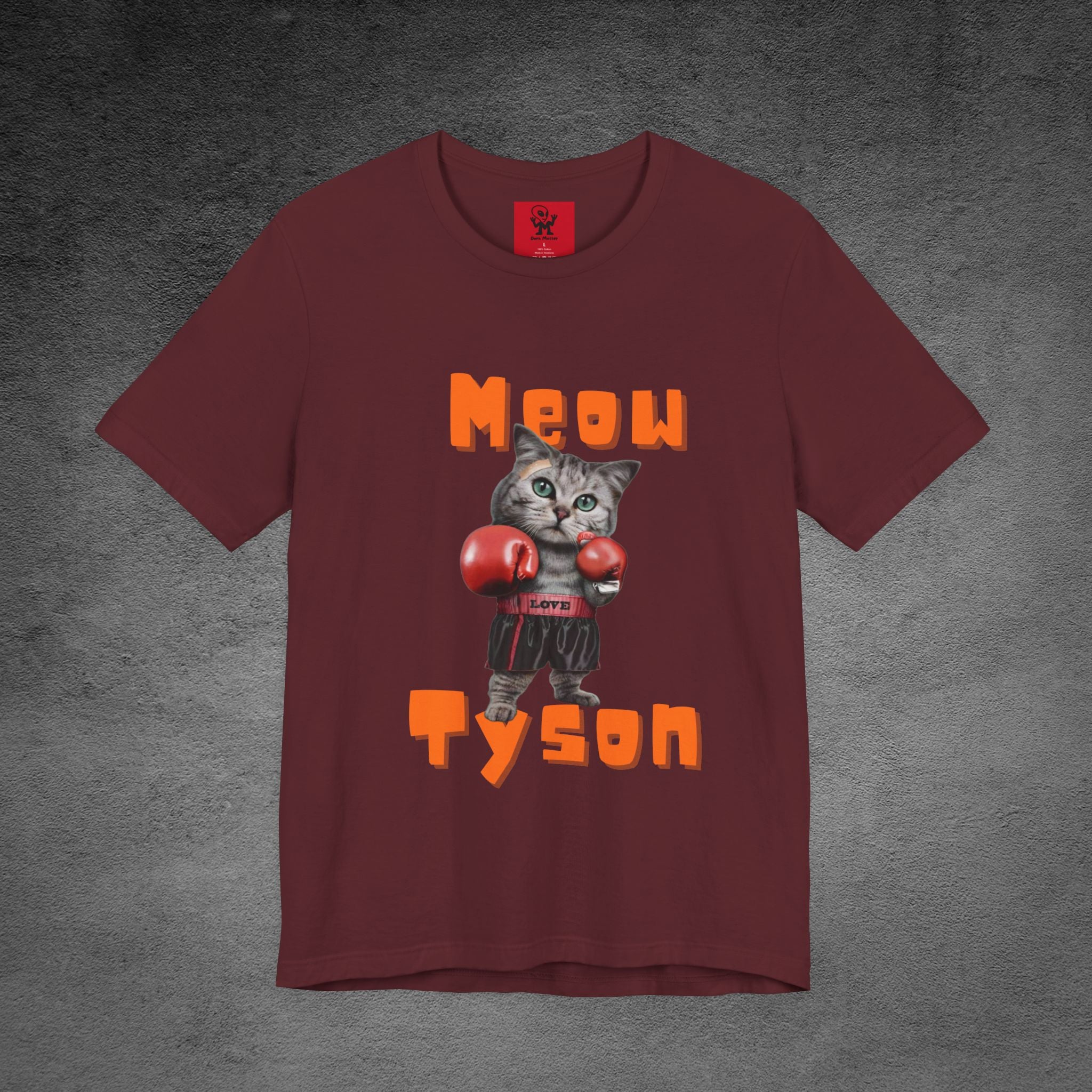 Meow Tyson T-shirt – funny cat boxing pun tee. Unisex graphic shirt for cat lovers, humor fans, and animal pun streetwear.