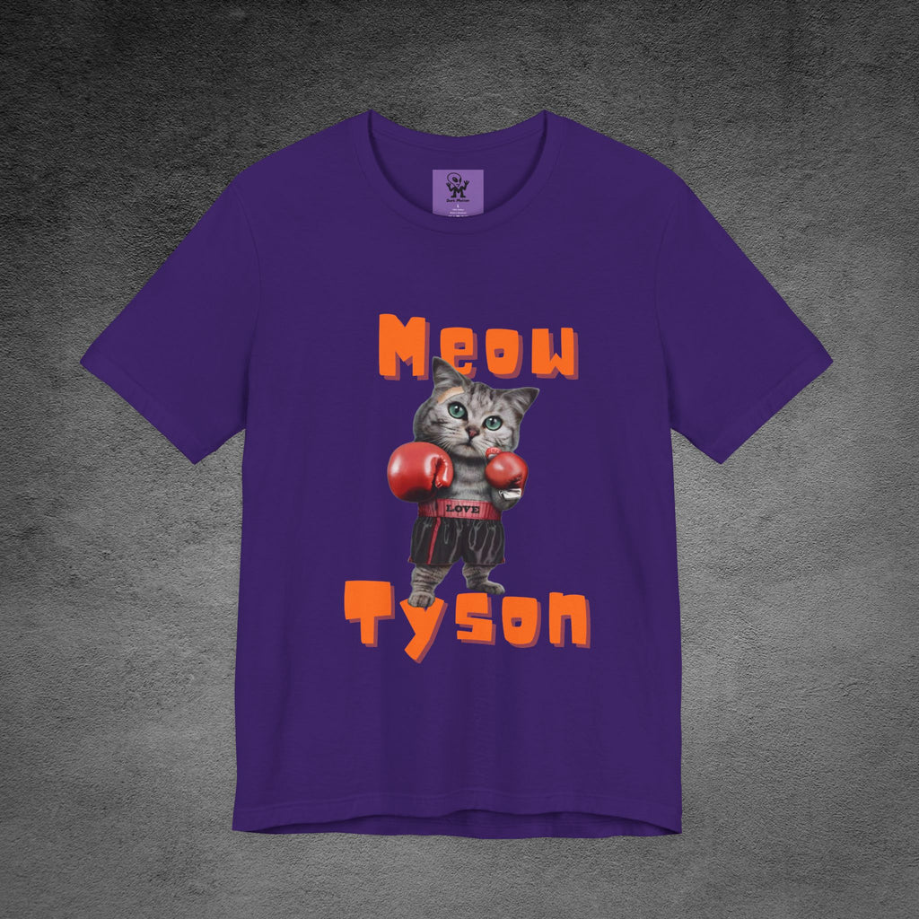 Meow Tyson T-shirt – funny cat boxing pun tee. Unisex graphic shirt for cat lovers, humor fans, and animal pun streetwear.