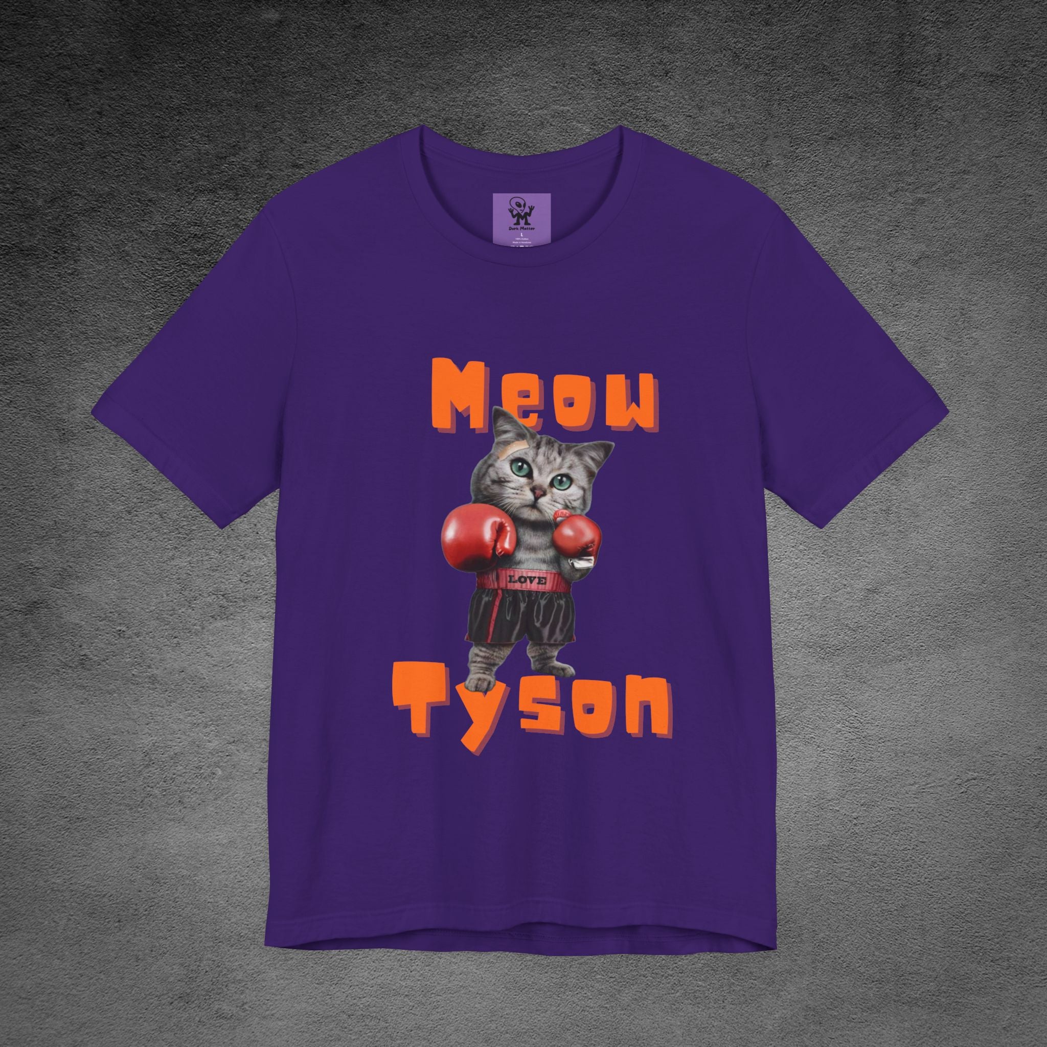 Meow Tyson T-shirt – funny cat boxing pun tee. Unisex graphic shirt for cat lovers, humor fans, and animal pun streetwear.