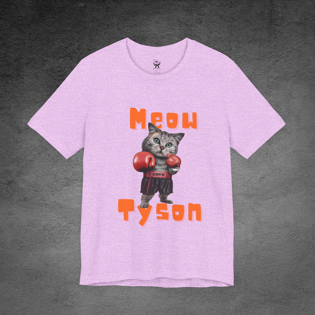 Meow Tyson T-shirt – funny cat boxing pun tee. Unisex graphic shirt for cat lovers, humor fans, and animal pun streetwear.