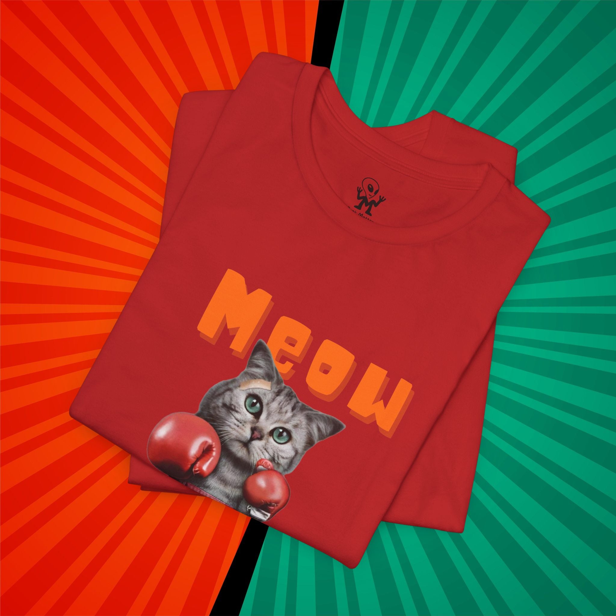 Meow Tyson T-shirt – funny cat boxing pun tee. Unisex graphic shirt for cat lovers, humor fans, and animal pun streetwear.