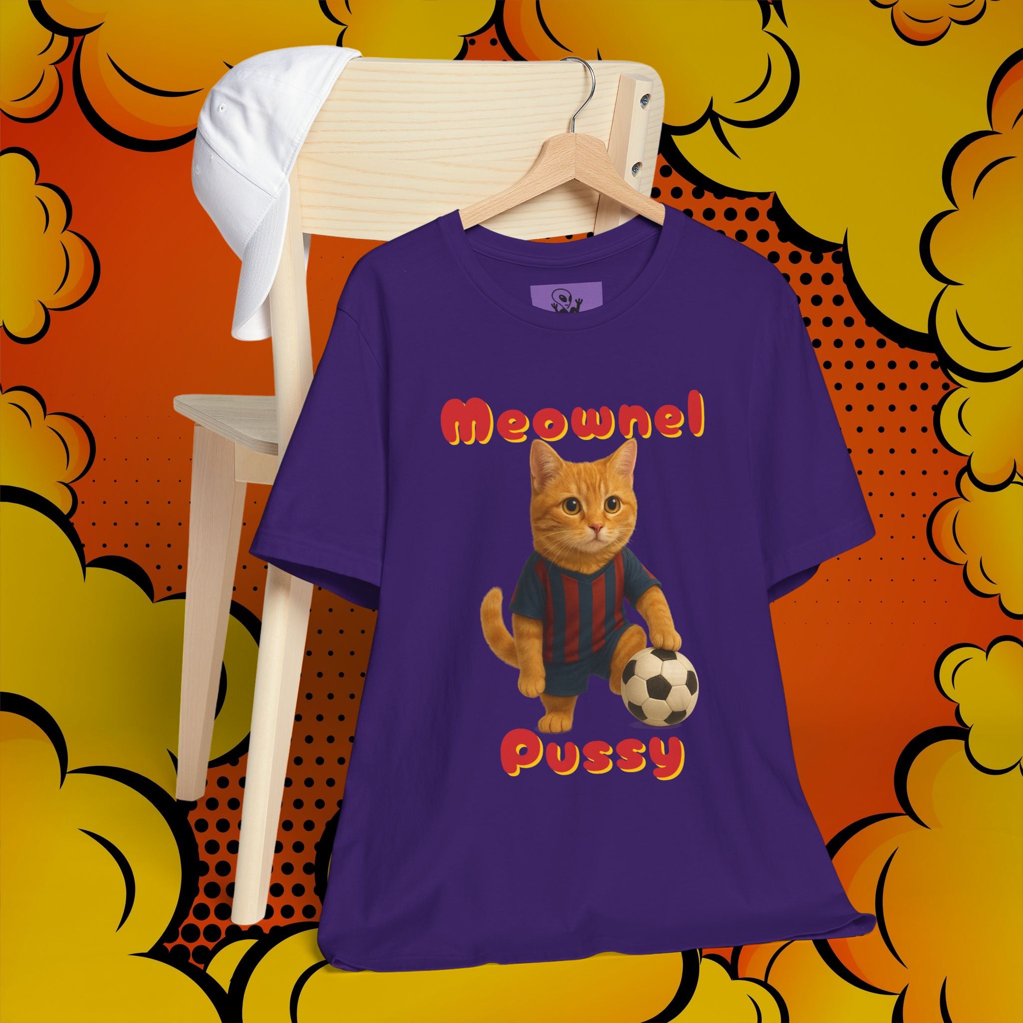 Meownel Pussy T-Shirt – Funny Cat Pun Soccer Parody Unisex Streetwear