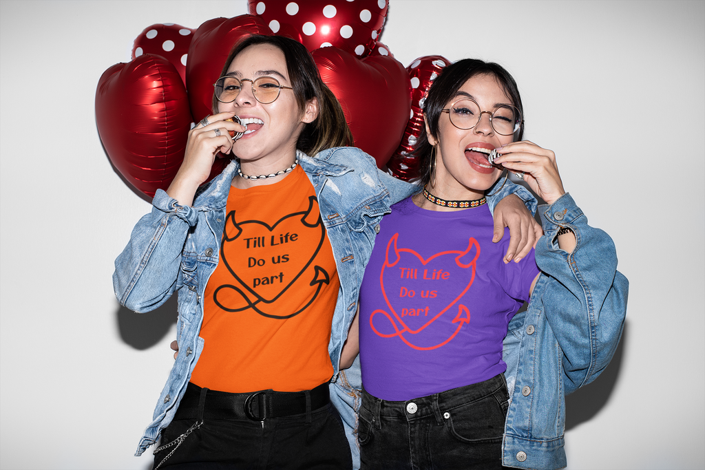Till life do us part t-shirt ❤️‍🔥 ,Devilish Love Tee - Unisex Jersey Short Sleeve Tee, Funny Couples Shirt,, anti-Valentine shirt, dark humor couple tee