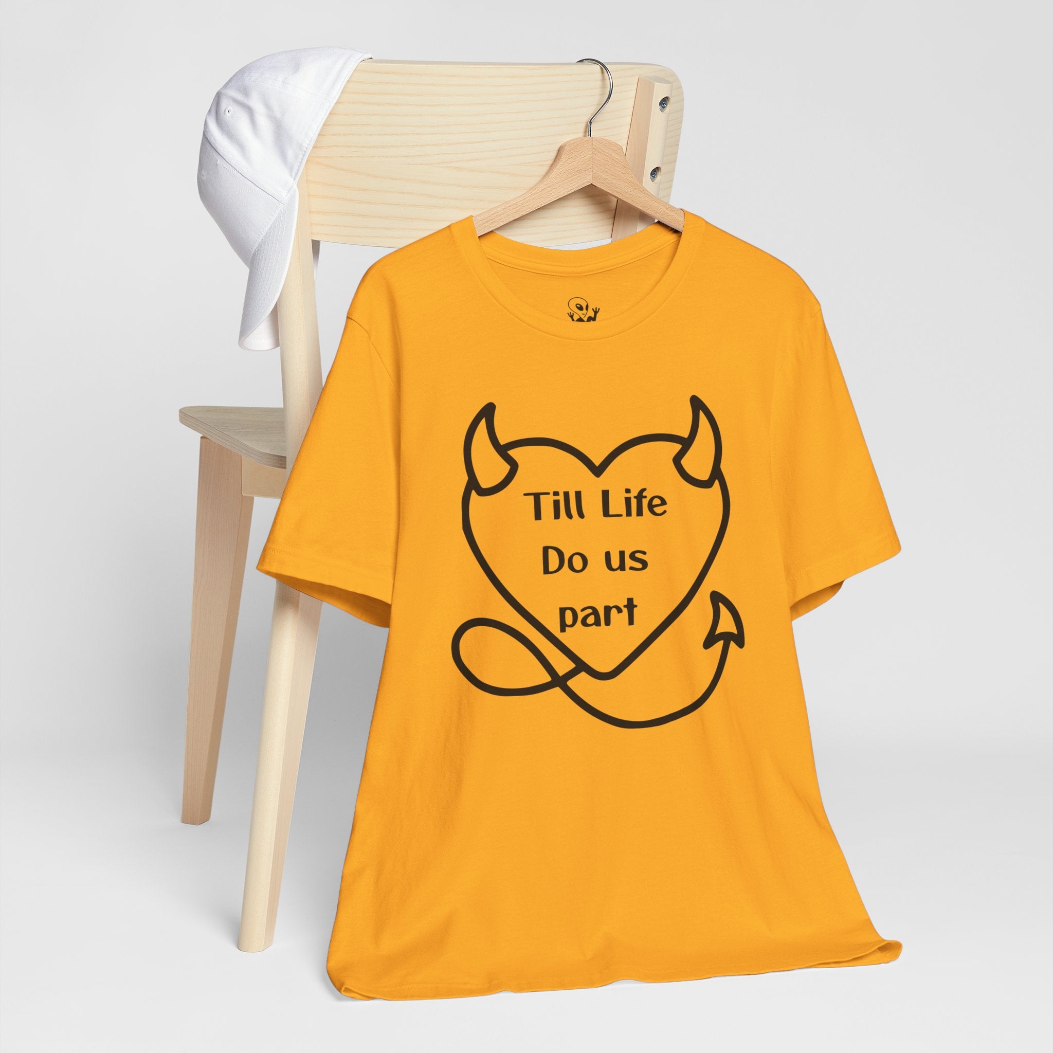 Till life do us part t-shirt ❤️‍🔥 ,Devilish Love Tee - Unisex Jersey Short Sleeve Tee, Funny Couples Shirt,, anti-Valentine shirt, dark humor couple tee