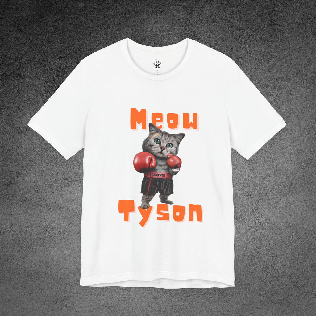 Meow Tyson T-shirt – funny cat boxing pun tee. Unisex graphic shirt for cat lovers, humor fans, and animal pun streetwear.