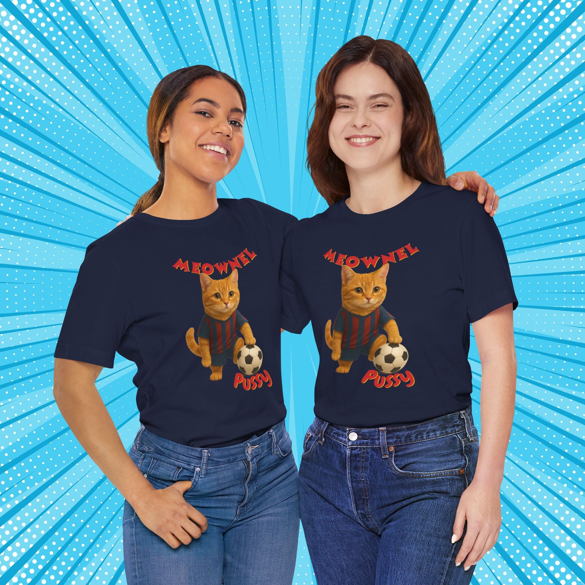 Meownel Pussy T-Shirt – Funny Cat Pun Soccer Tee for Pet Lovers, Football Fans & Parody Streetwear
