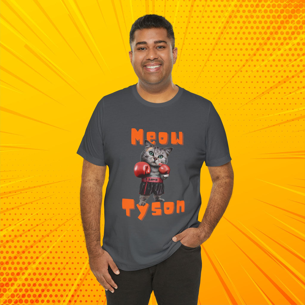 Meow Tyson T-shirt – funny cat boxing pun tee. Unisex graphic shirt for cat lovers, humor fans, and animal pun streetwear.