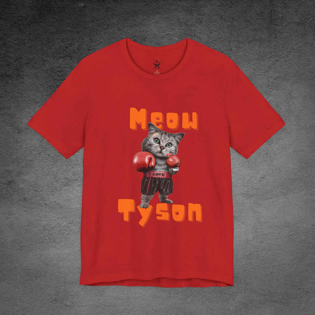 Meow Tyson T-shirt – funny cat boxing pun tee. Unisex graphic shirt for cat lovers, humor fans, and animal pun streetwear.