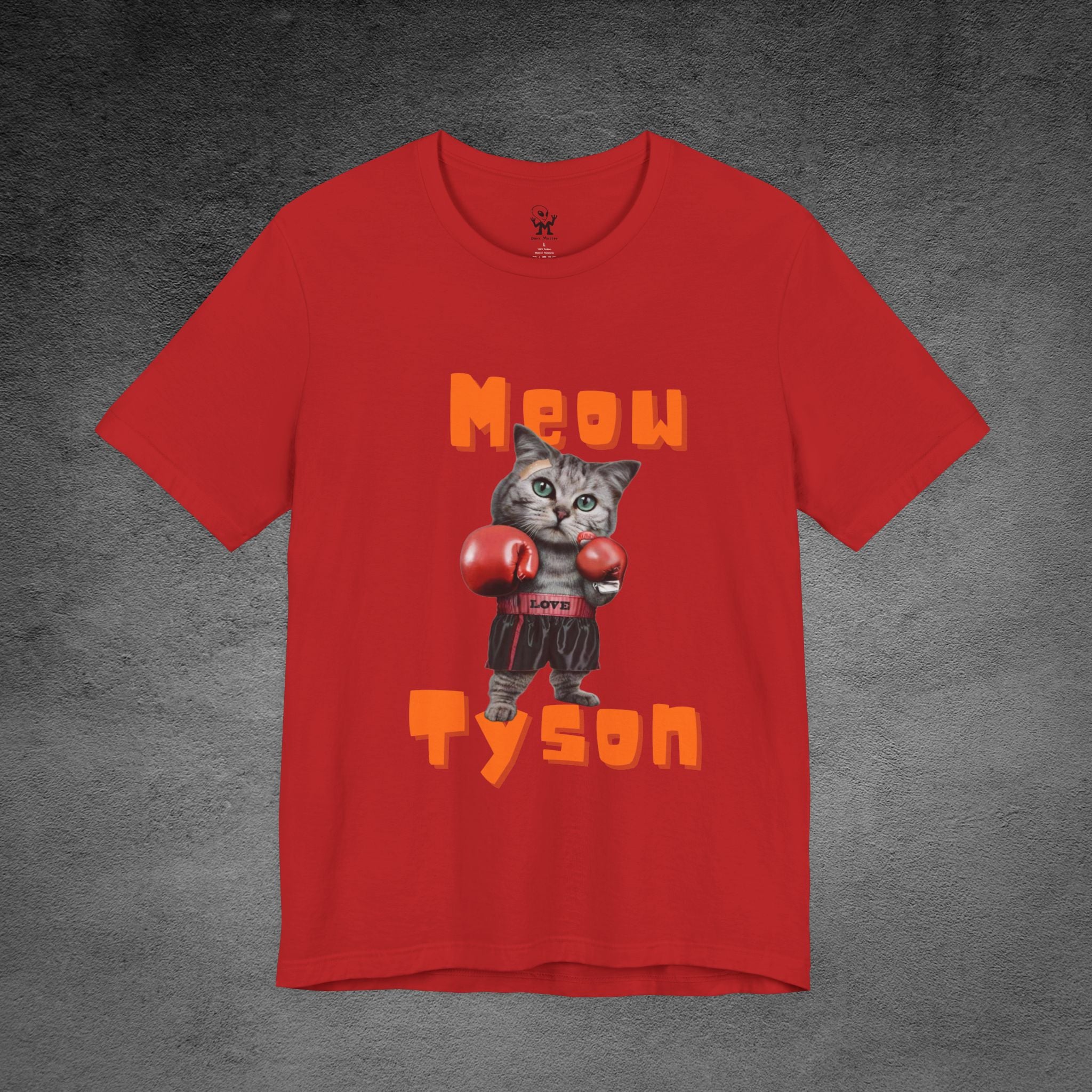 Meow Tyson T-shirt – funny cat boxing pun tee. Unisex graphic shirt for cat lovers, humor fans, and animal pun streetwear.